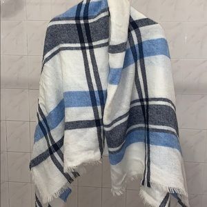 Aerie White and Blue Plaid Blanket Scarf